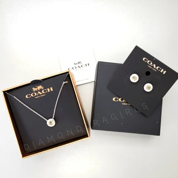 COACH Open Circle Necklace Matching Earrings Set New in Box Package
